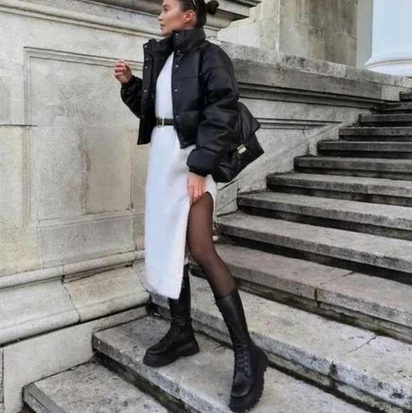 Final sale! Faux Vegan Leather Puffer Jacket - Picture 4 of 11